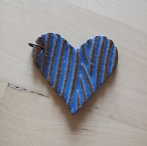 Blue and Brown Striped Heart Pendant